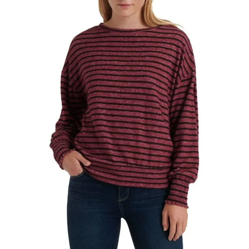 Lucky Brand Women's Striped Smocked Jersey Top Wine Size Large sold by Ruumur