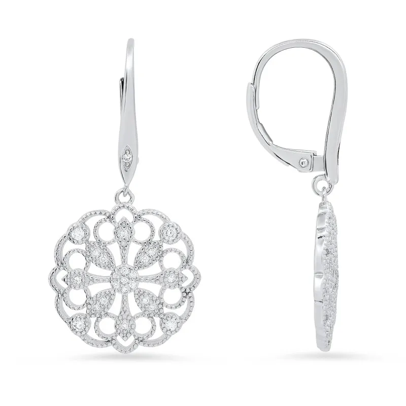 Sterling Silver Vintage Floral CZ Leverback Earrings sold by Ruumur