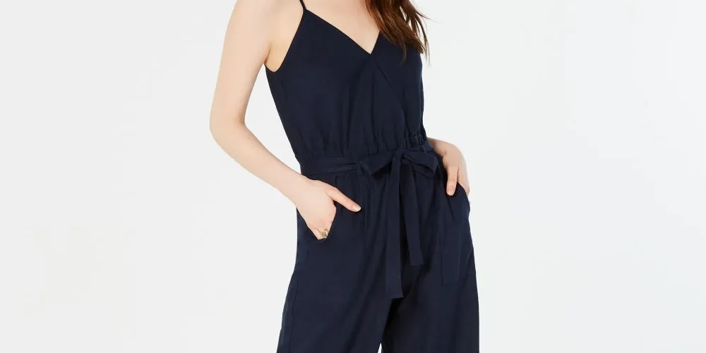 Monteau Women's Petite Paperbag-Waist Wide-Leg Jumpsuit Navy Size X-Large sold by Ruumur product image thumbnail 2