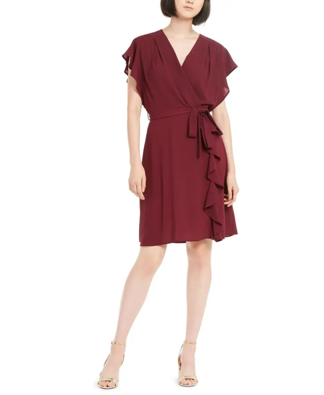Monteau Women's Petite Flutter Wrap Dress Red Size Petite Large sold by Ruumur