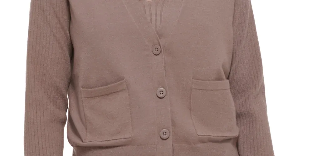 Calvin Klein Women's Ribbed Sleeve Button Front Cardigan Brown Size Medium sold by Ruumur product image thumbnail 3