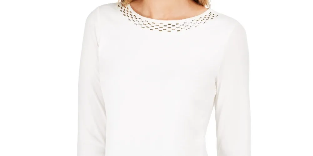Calvin Klein Women's Embellished Neck Top White Size Large sold by Ruumur product image thumbnail 2