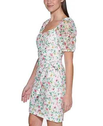 GUESS Women's Printed Lace Puff Sleeve Mini Dress White Size 4 sold by Ruumur product image thumbnail 3