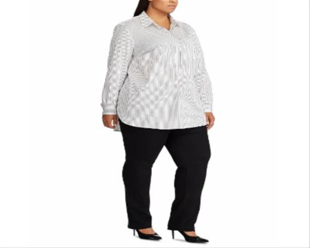 Ralph Lauren Women's Aquene Cotton Work Wear Button Down Top White Size 2X made by Ralph Lauren