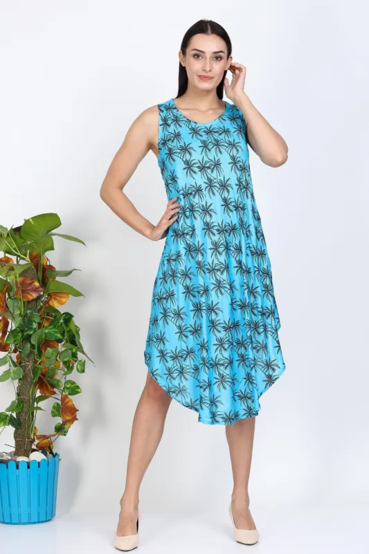 India Blue Women's Palm Print Dress sold by Ruumur