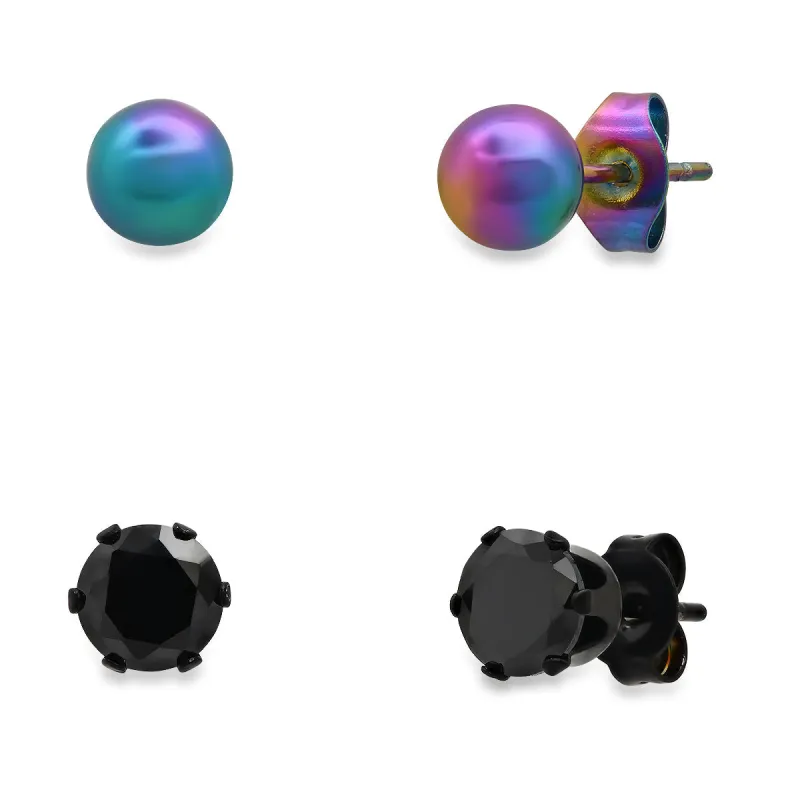 Black CZ + Rainbow Stud Set made by Ruumur