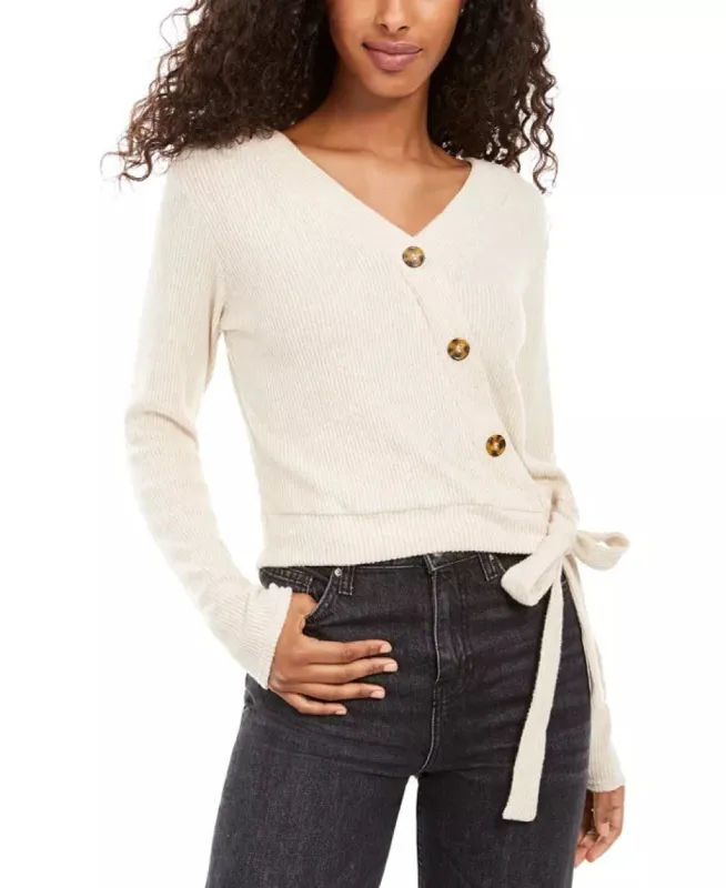 Hippie Rose Junior's Plush Surplice Ribbed Top White Size X-Large sold by Ruumur