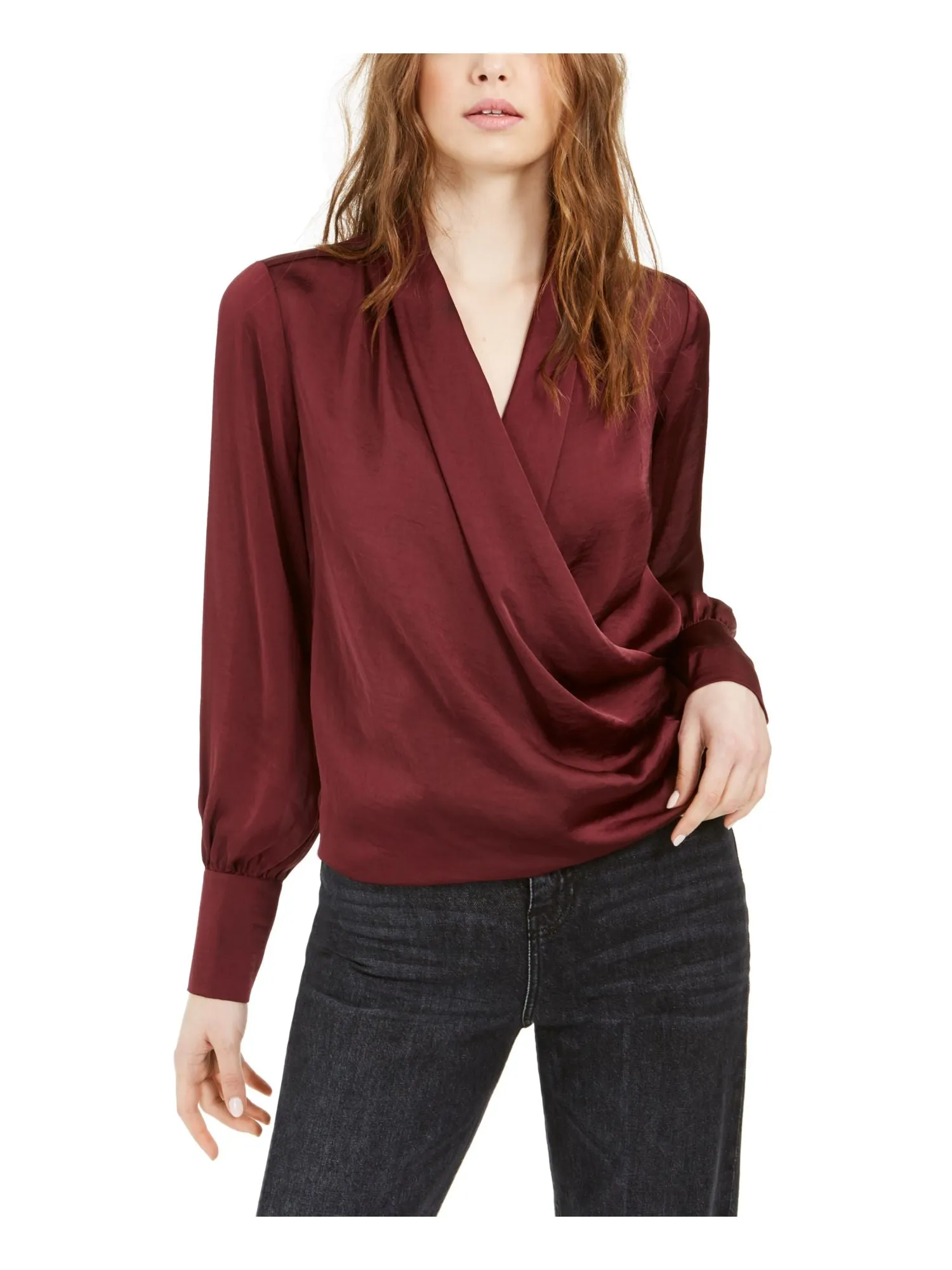 Band of Gypsies Women's Long Sleeve V Neck Top Red Size X-Small sold by Ruumur