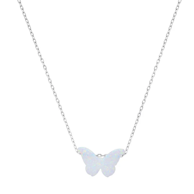 Sterling Silver Opal Butterfly Necklace sold by Ruumur