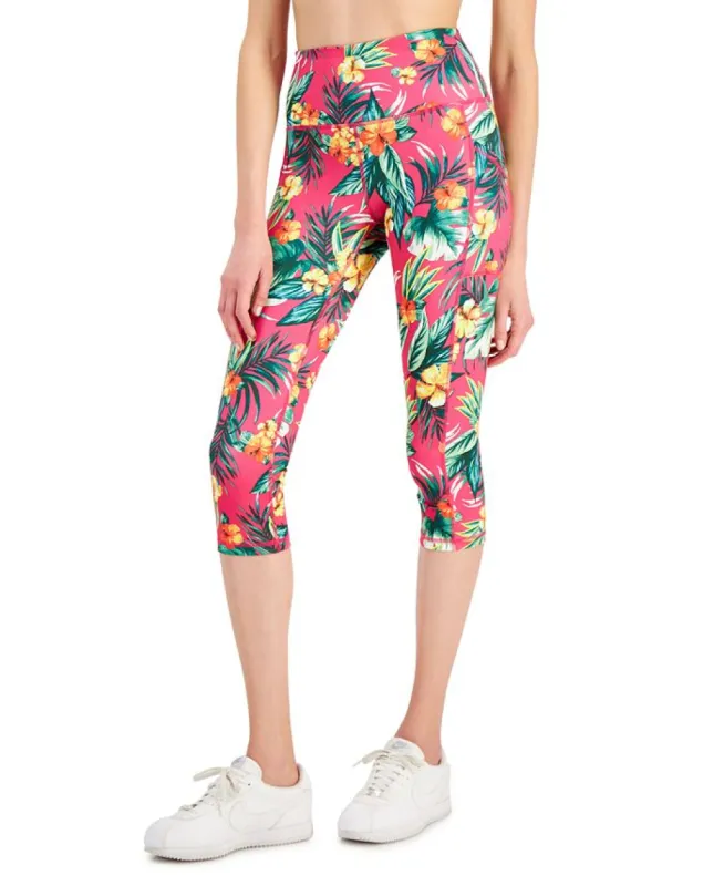 ID Ideology Women's Tropical Side Pocket Cropped Leggings Pink sold by Ruumur