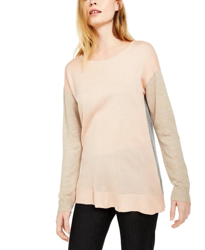 Calvin Klein Women's Crewneck Colorblocked Sweater Lt/Paspink Size X-Large sold by Ruumur