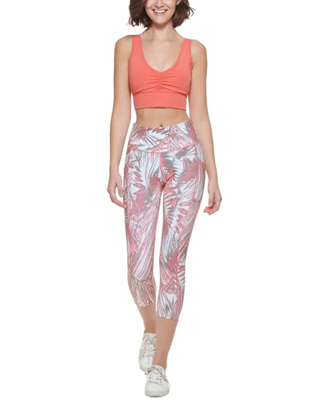 Calvin Klein Women's Printed High Waist Cropped Tights Red Size X-Large made by Calvin Klein