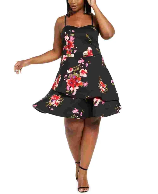 Sequin Hearts Women's Trendy Plus Size Floral Fit & Flare Dress Red Size 16 sold by Ruumur