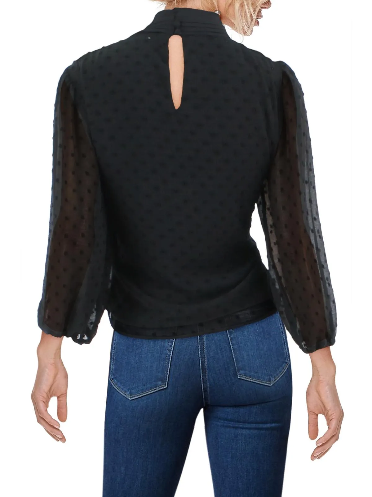 Riley & Rae Women's Tie Neck Puff Sleeve Blouse Black Size Small sold by Ruumur product image thumbnail 2