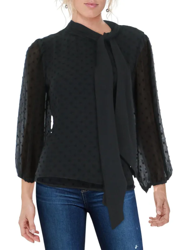 Riley & Rae Women's Tie Neck Puff Sleeve Blouse Black Size Small sold by Ruumur