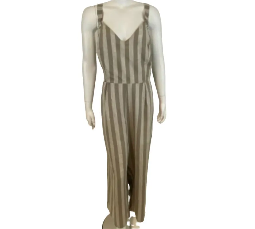 City Chic Women's Plus Carmine Linen Blend Striped Jumpsuit Pink size- 2XL sold by Ruumur