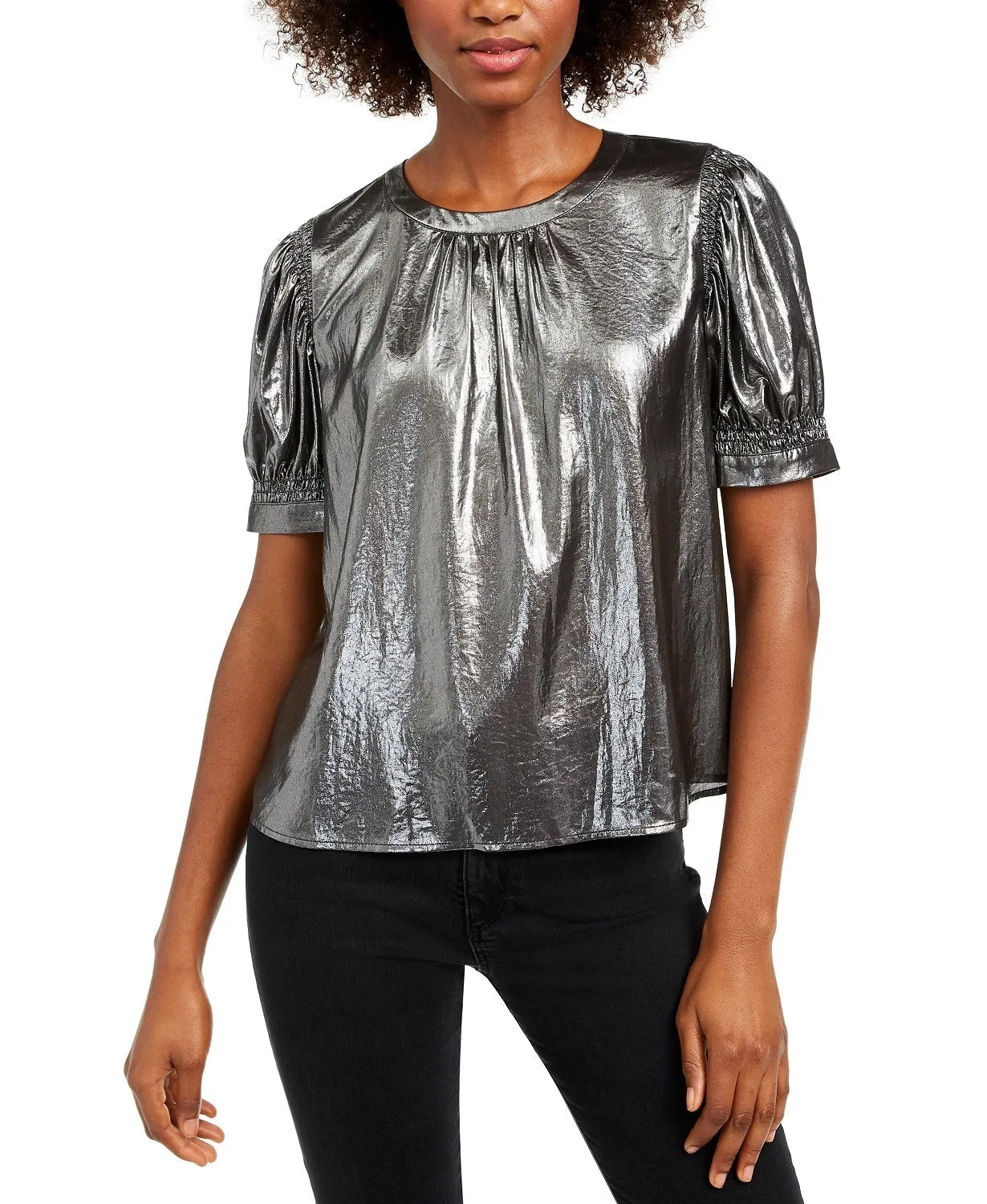 Current Air Women's Short Sleeve Crew Neck Evening Top Silver Size X-Small sold by Ruumur