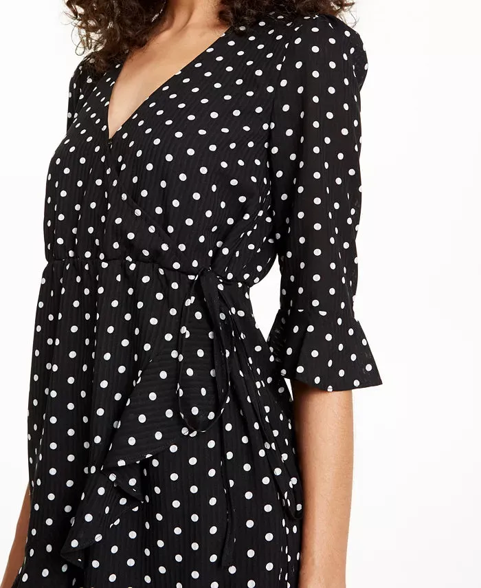Q & A Women's Dot-Print Surplice Faux-Wrap Dress Black Size Large sold by Ruumur product image thumbnail 3