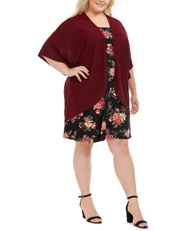 Love Squared Women's Plus Size Open-Front Jacket & Floral-Print Dress Black Size 1X sold by Ruumur