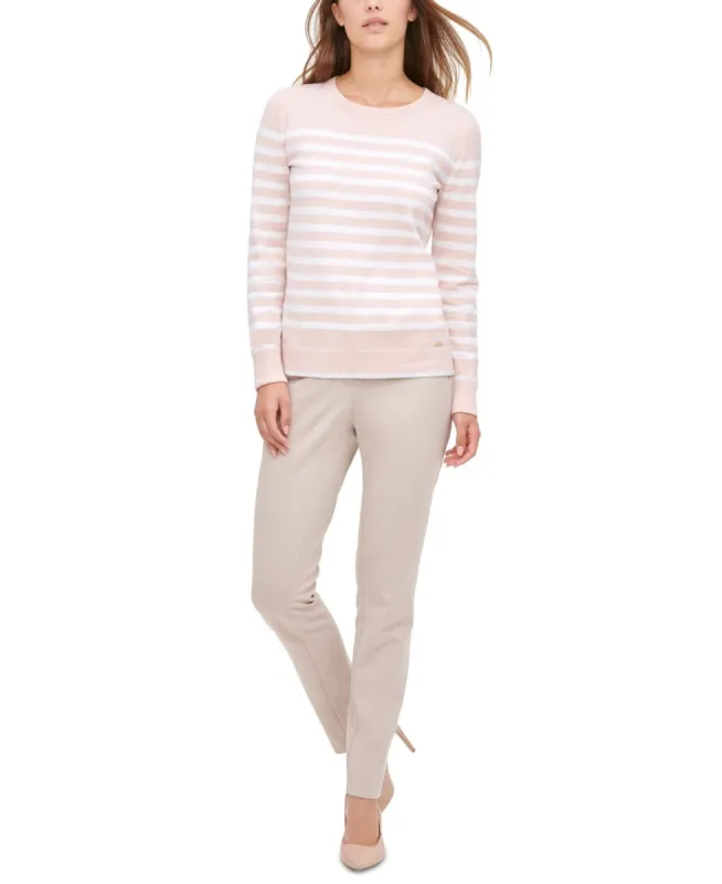 Calvin Klein Women's Striped Crewneck Sweater Pink Size X-Large sold by Ruumur