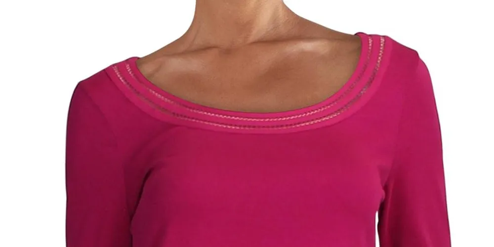 Ralph Lauren Women's Contrast Trim Scoop Neck Top Pink Size Large sold by Ruumur product image thumbnail 2