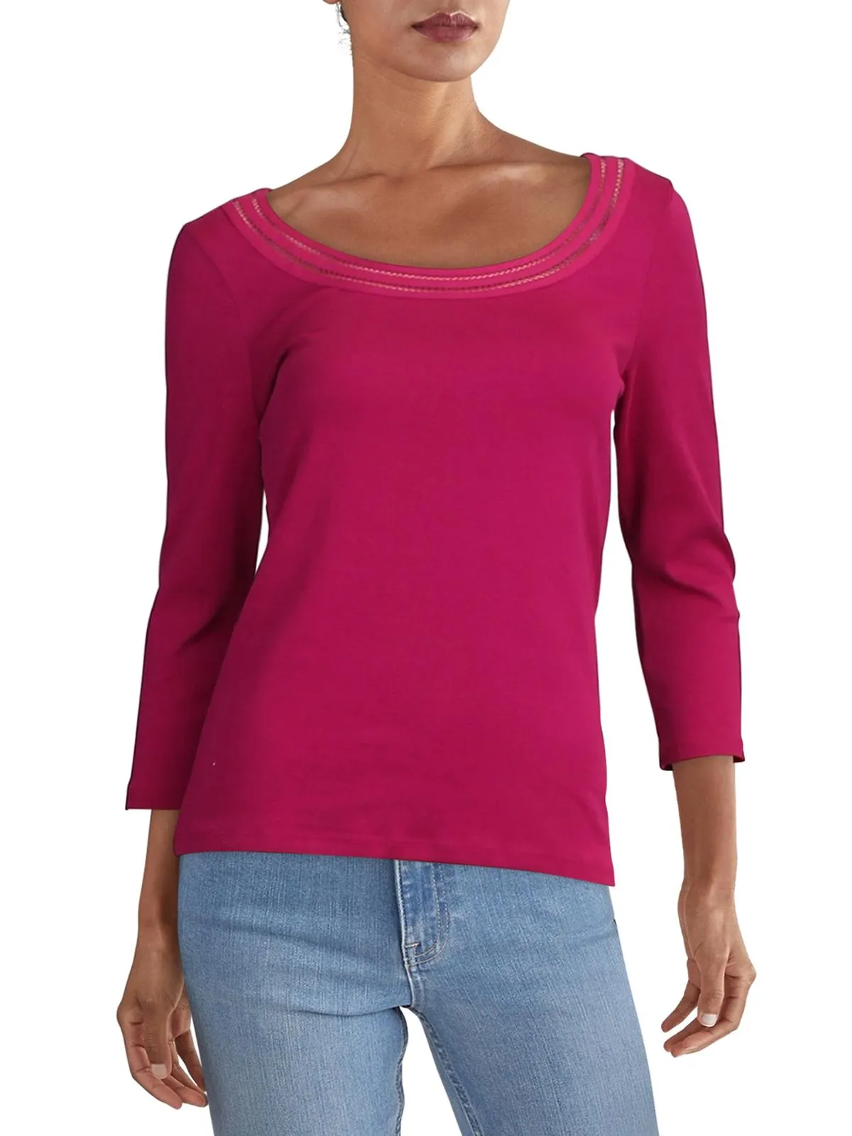 Ralph Lauren Women's Contrast Trim Scoop Neck Top Pink Size Large sold by Ruumur