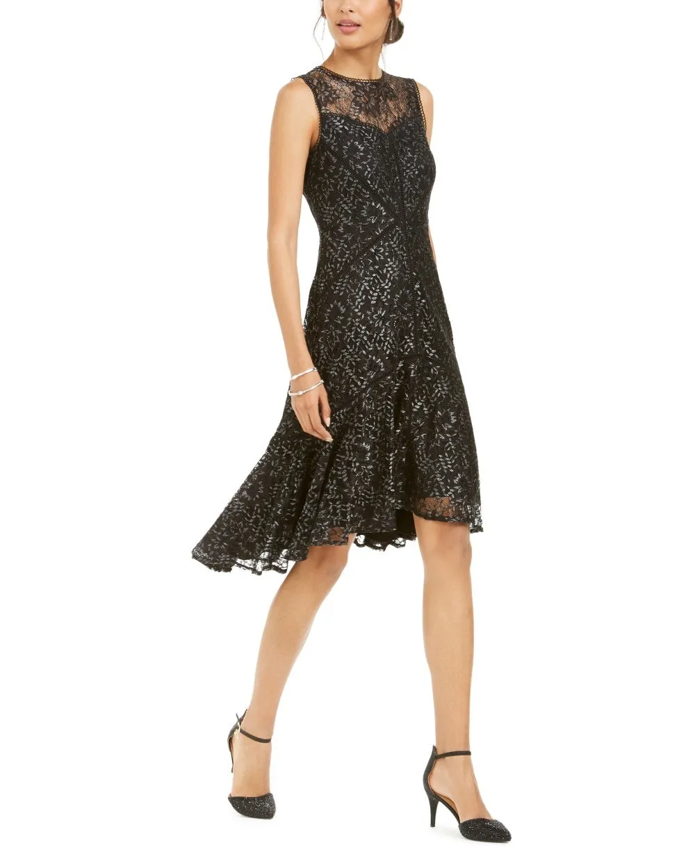 Taylor Women's Metallic Lace Illusion High Low Dress Black Size 6 sold by Ruumur