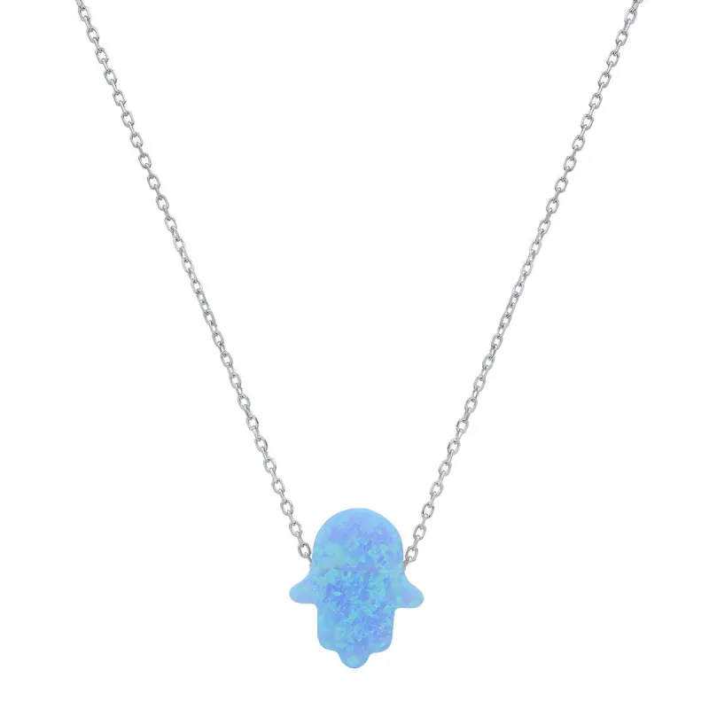 Sterling Silver Opal Hamsa Necklace sold by Ruumur