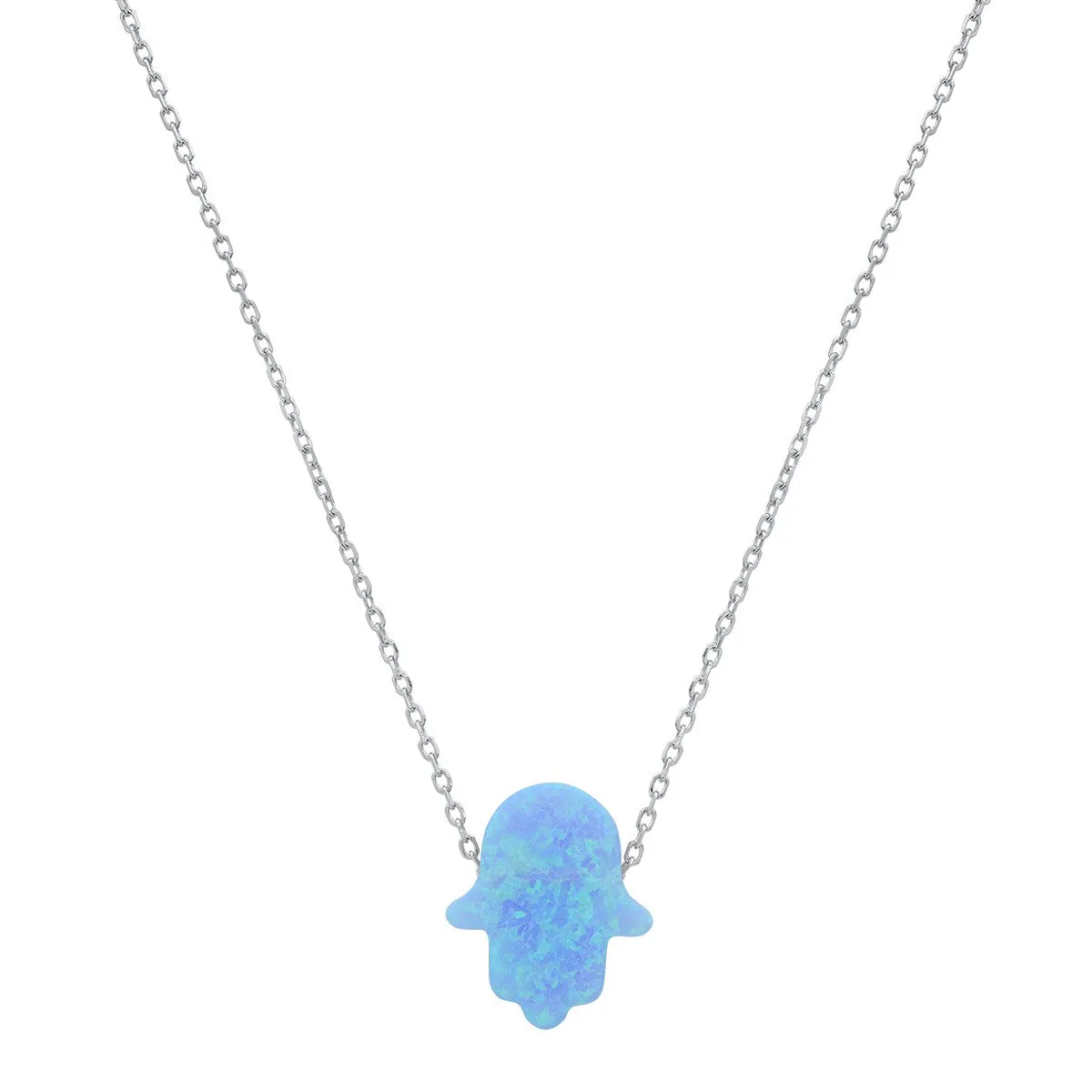 Sterling Silver Opal Hamsa Necklace sold by Ruumur