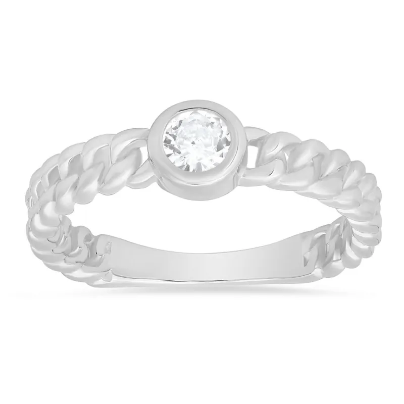 Sterling Silver Bezel-set CZ Curb Chain Ring sold by Ruumur