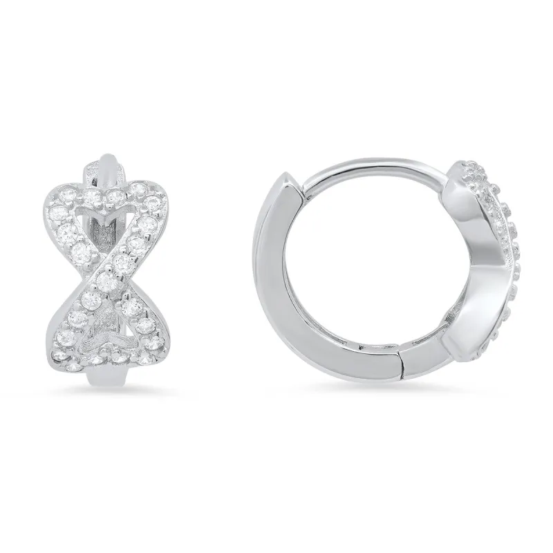 Sterling Silver Petite CZ Heart Infinity Huggy Hoop Earrings made by Ruumur