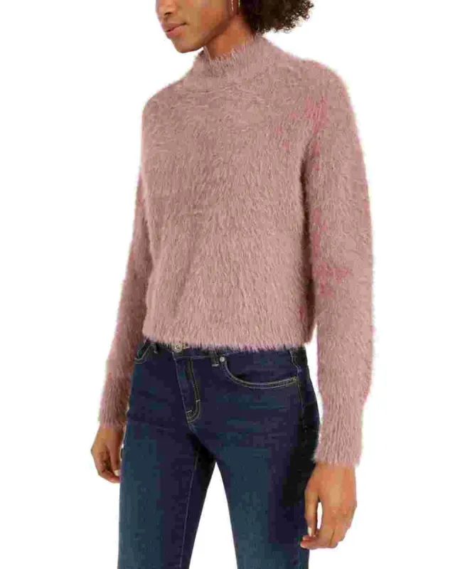 Sun+ Moon Women's Fuzzy Finish Long Sleeve Mock T-Shirt Sweater Pink Size Large sold by Ruumur