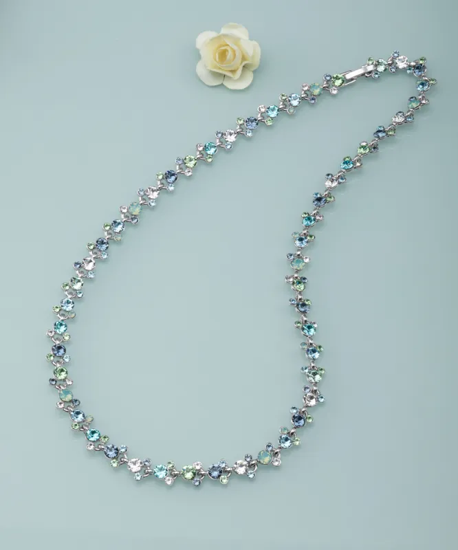 Green Blue Swarovski Crystal Dainty Necklace sold by Ruumur