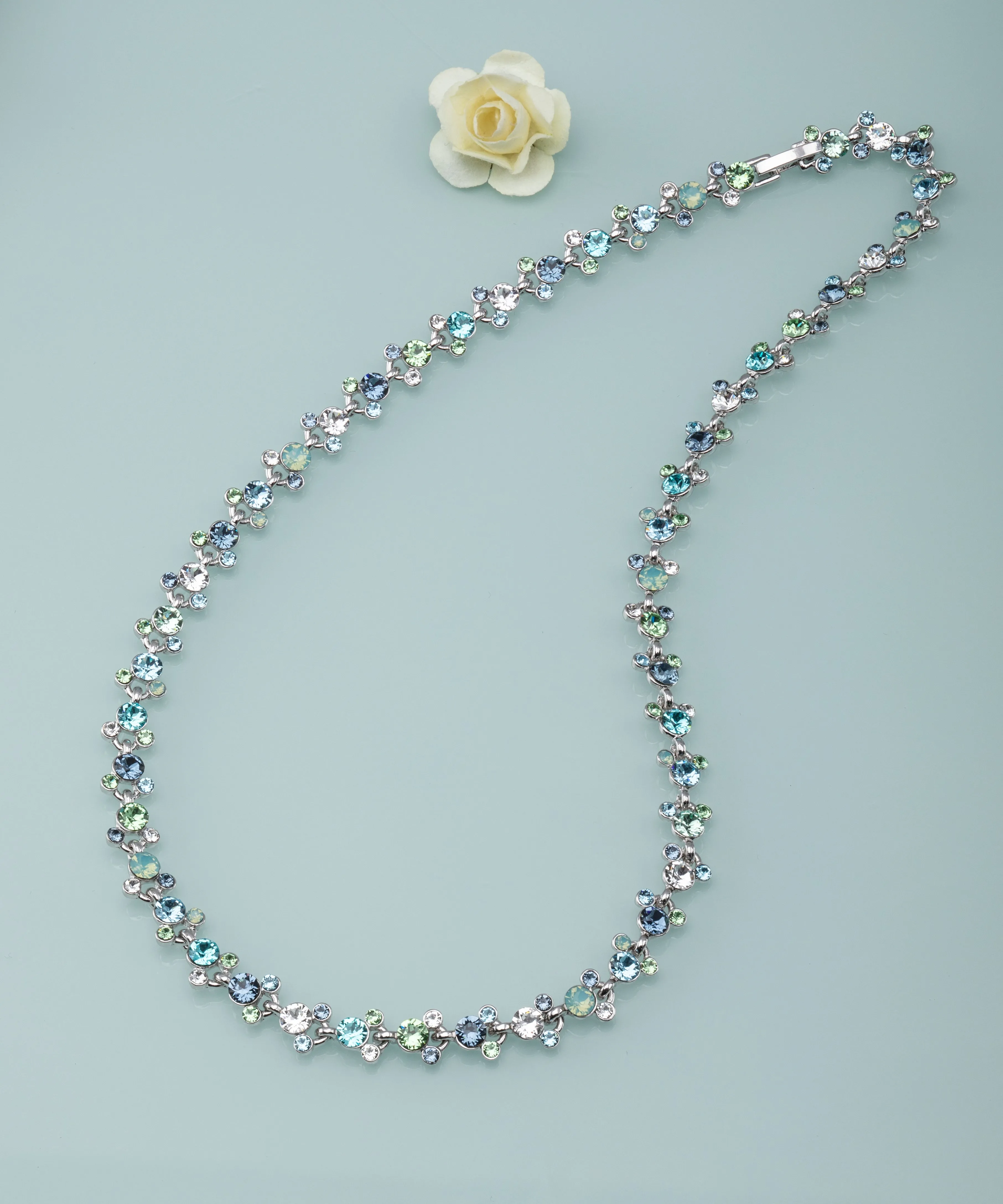 Green Blue Swarovski Crystal Dainty Necklace sold by Ruumur