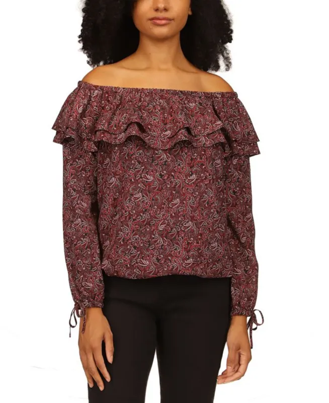Michael Kors Women's Pop Paisley Off The Shoulder Top Red sold by Ruumur
