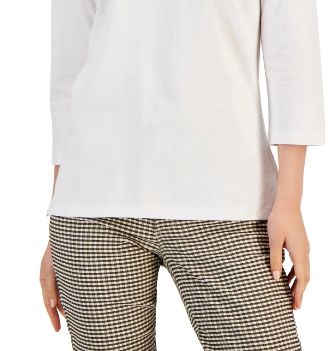 Tommy Hilfiger Women's Striped Johnny Collar 3/4 Sleeve Polo Top White sold by Ruumur product image thumbnail 3