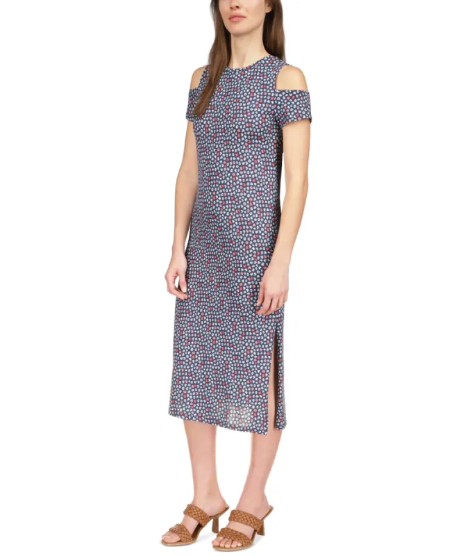 Michael Kors Women's Palm Cold Shoulder Midi Dress Blue Size Small sold by Ruumur