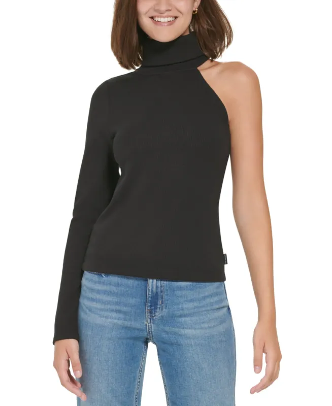 Calvin Klein Women's One Shoulder Turtleneck Top Black Size Small sold by Ruumur