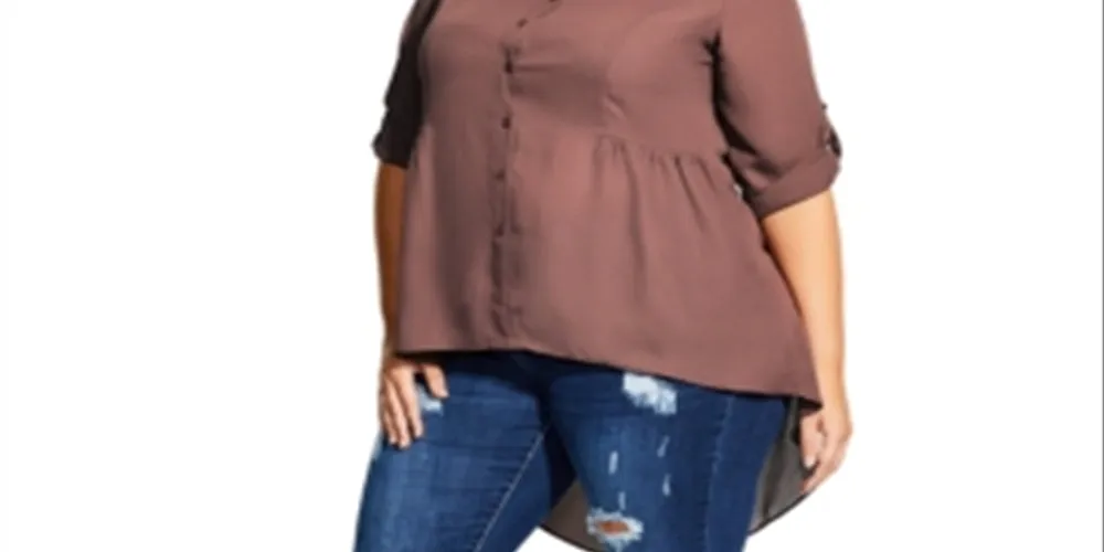 City Chic Women's Trendy Plus High Low Collared Shirt -Nutmeg Size 20W sold by Ruumur product image thumbnail 2
