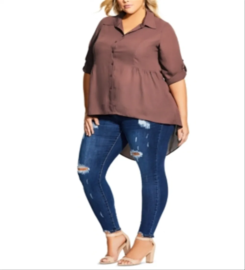 City Chic Women's Trendy Plus High Low Collared Shirt -Nutmeg Size 20W sold by Ruumur