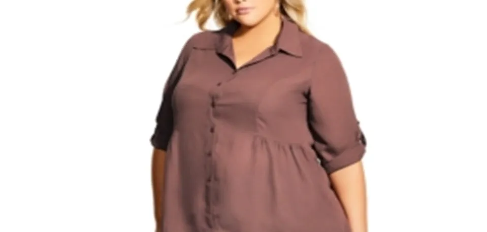 City Chic Women's Trendy Plus High Low Collared Shirt -Nutmeg Size 20W sold by Ruumur product image thumbnail 3