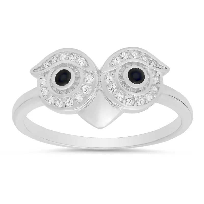 Sterling Silver CZ Owl Ring sold by Ruumur