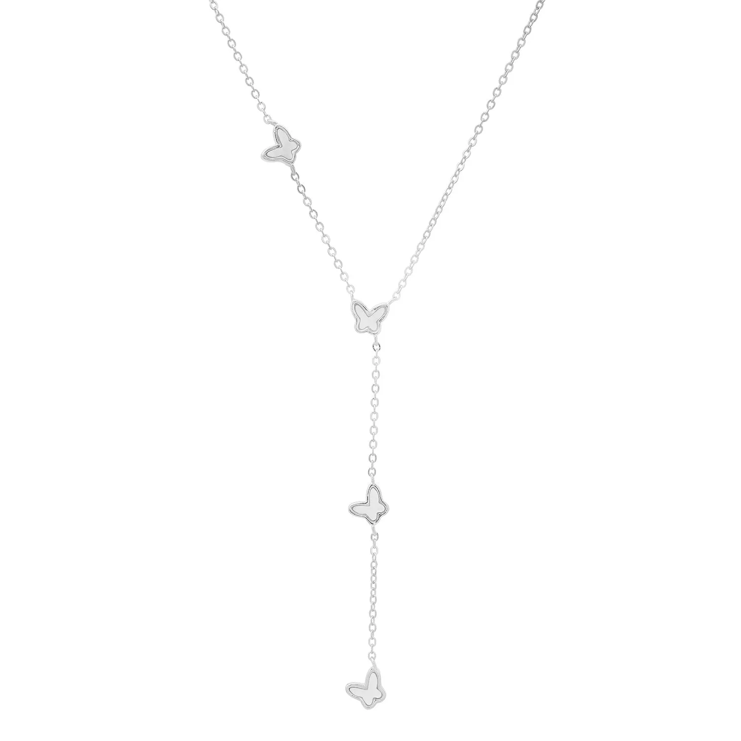 Sterling Silver Mother of Pearl Floating Butterfly Y Necklace sold by Ruumur