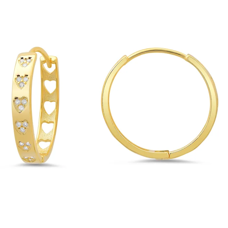 Sterling Silver 25mm Bezel Inlay CZ Heart Hoop Earrings sold by Ruumur