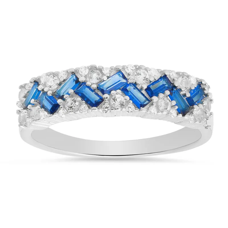 Sterling Silver Sapphire Baguette-cut Band Ring sold by Ruumur