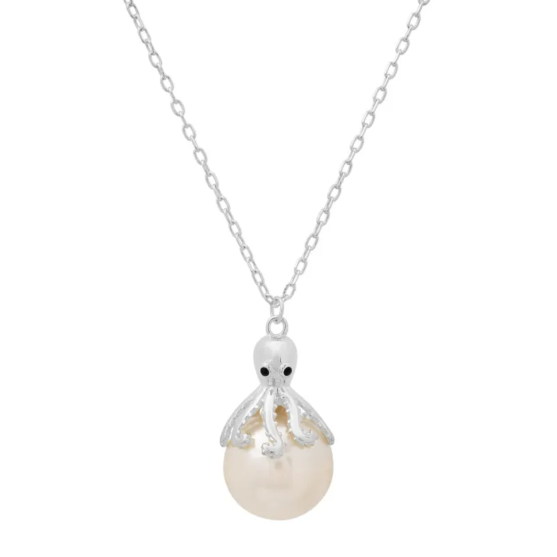 Sterling Silver Octopus Pearl Pendant Necklace sold by Ruumur