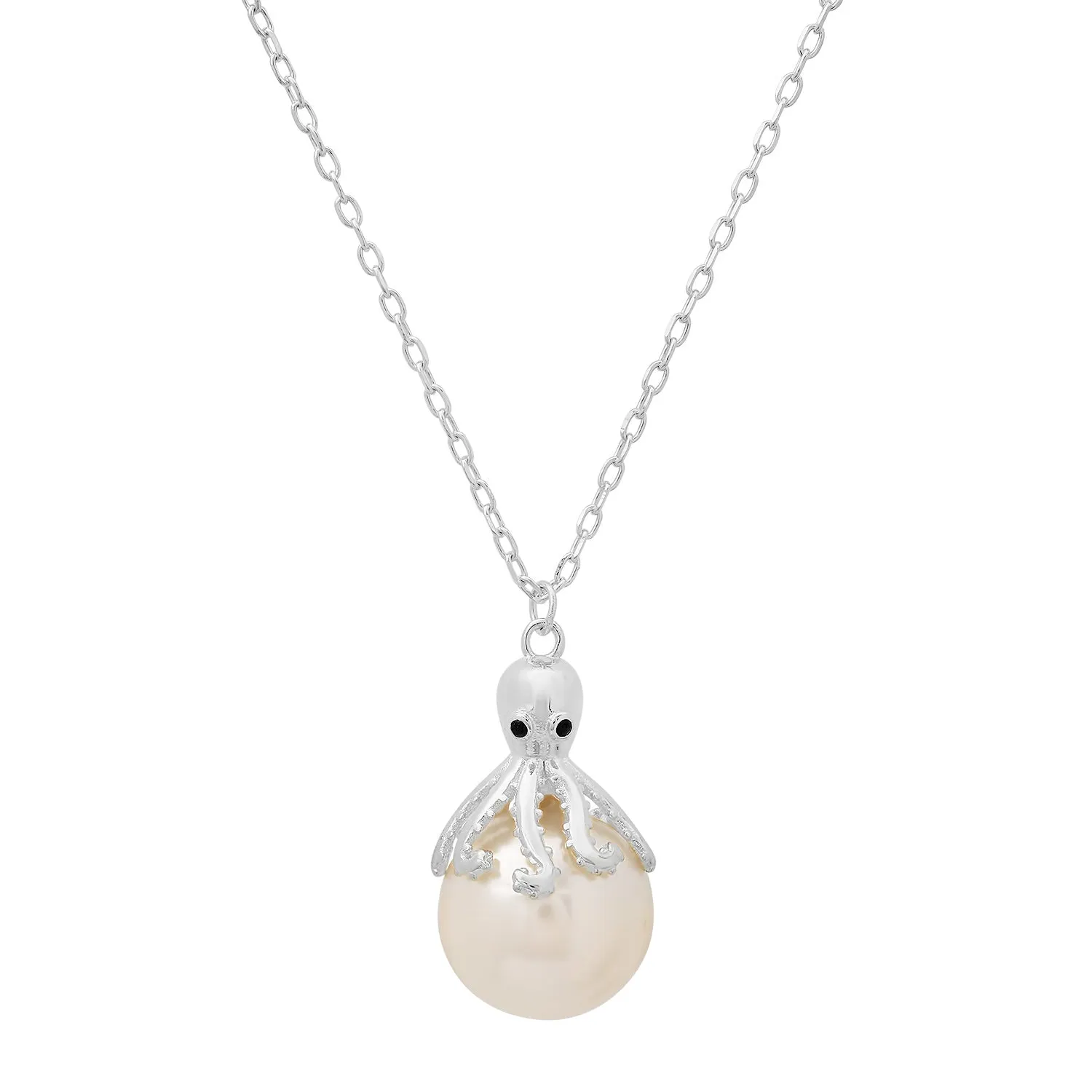 Sterling Silver Octopus Pearl Pendant Necklace sold by Ruumur