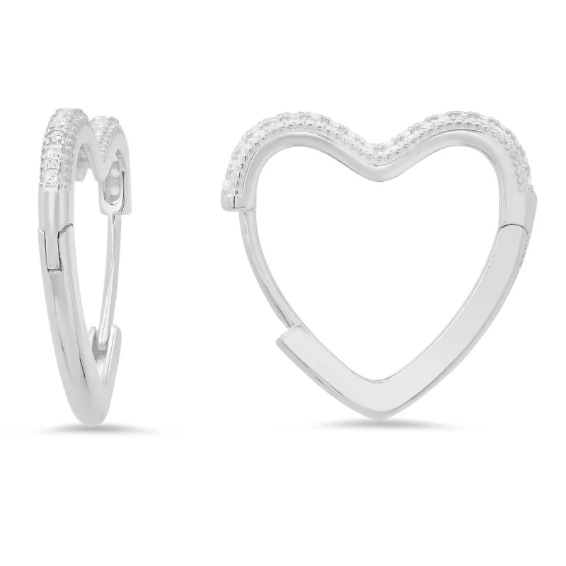 Sterling Silver 20mm Heart Shaped Pave CZ Hoop Earrings sold by Ruumur