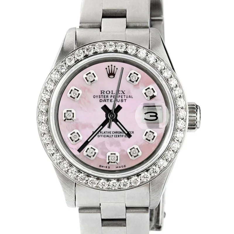 Rolex Datejust Ladies 26mm Steel Oyster Watch w/Pink MOP Dial &amp; Diamond Bezel TFJ-142508061 sold by Ruumur