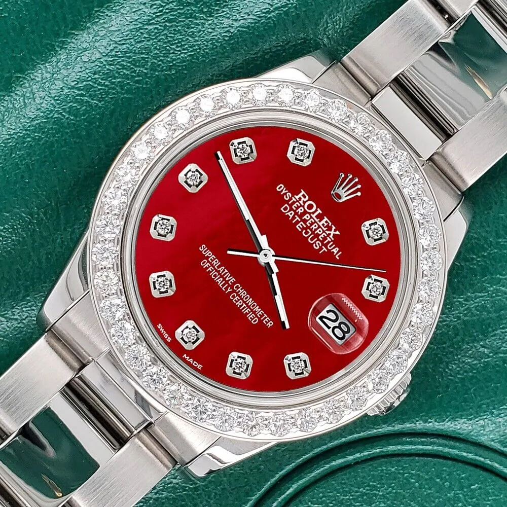 Rolex Datejust Midsize 31mm 1.52ct Bezel/Red MOP Diamond Dial Steel Oyster Watch TFJ-142507882 sold by Ruumur